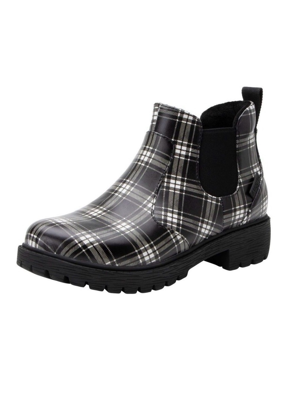 NEW Alegria Rowen Womens Size 8-8.5 38 Waterproof Chelsea Rain Boot Black Plaid